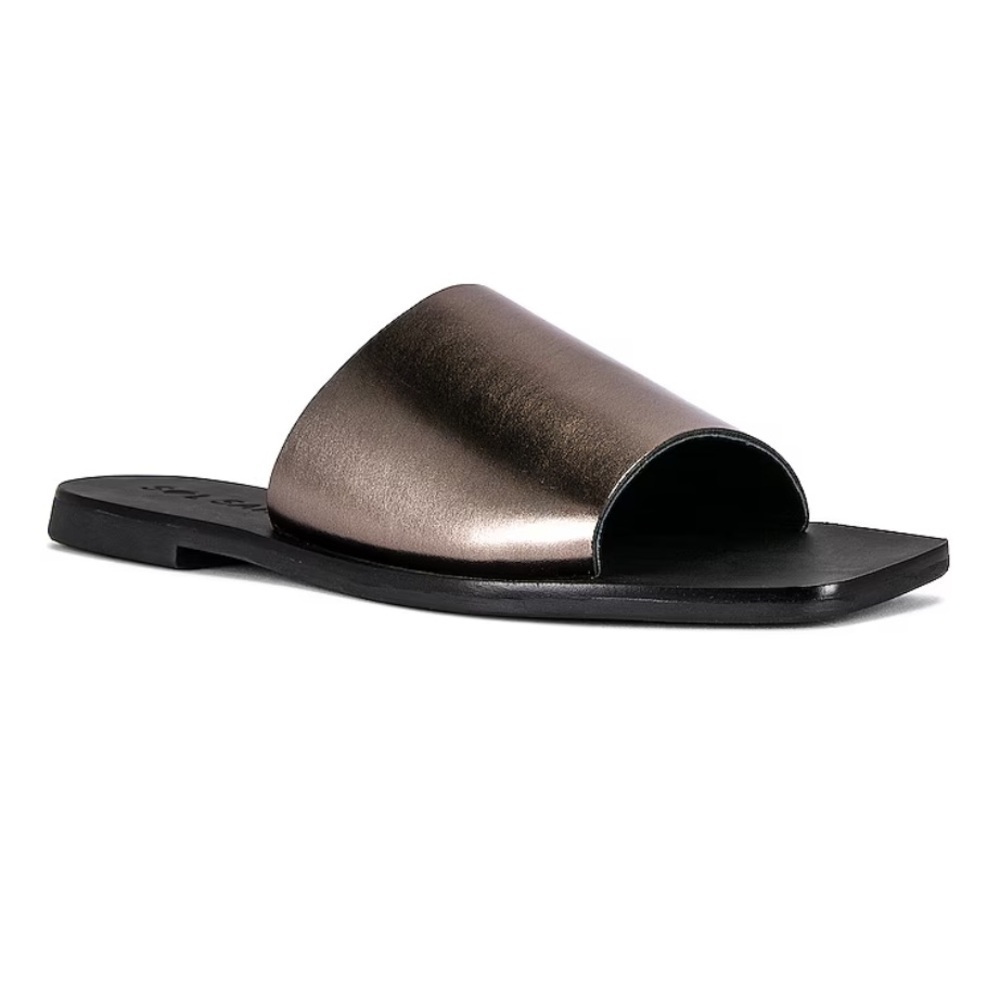 Solsana Mila Slide Sandal in Dark Silver NIB